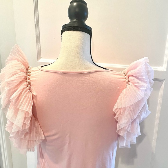 LAST SALE PRICE TOP FROTHY PLEATED LAYERS TULLE SLEEVE ROSE SIZE SMALL STRETCH - Picture 2 of 13